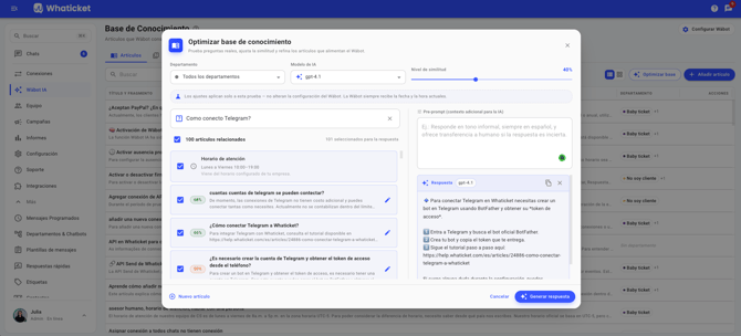 Cómo probar preguntas en Optimizar base de la Base de Conocimiento de Wäbot