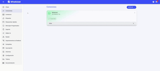 Campo Período de tolerancia para reapertura en la configuración de la conexión en Whaticket