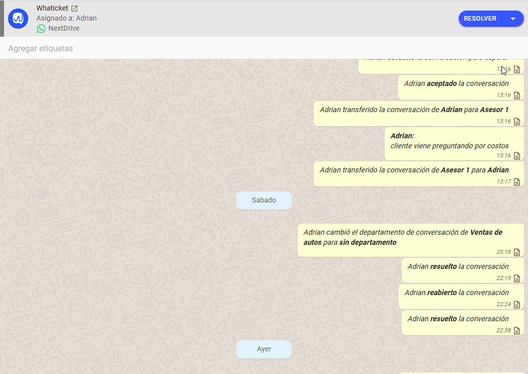 Cómo abrir la opción Posponer en el menú de acciones del chat en Whaticket