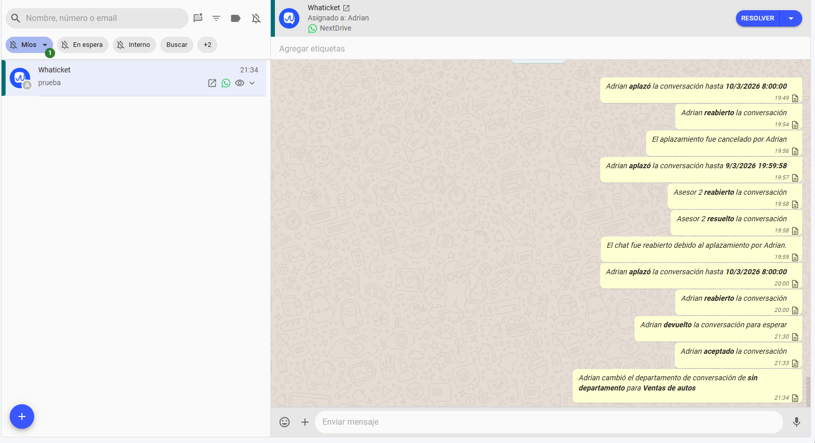Cómo marcar un chat como Resuelto en Whaticket