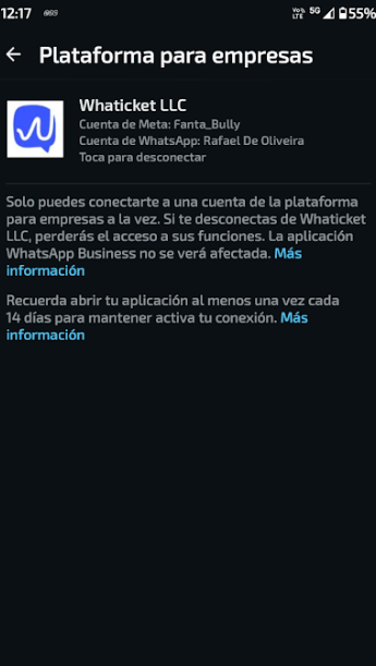 Integración activa en Plataforma para empresas de la app WhatsApp Business