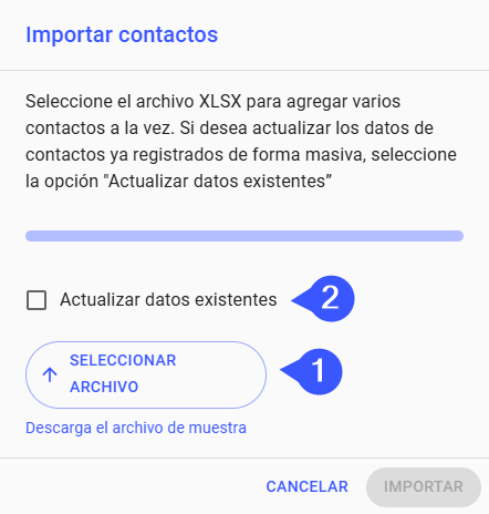 Opción Actualizar datos existentes en la importación de contactos