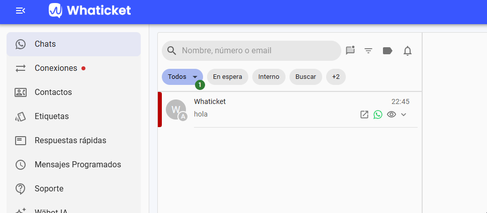 Chat recibido con el color del departamento de la primera conexión en Whaticket