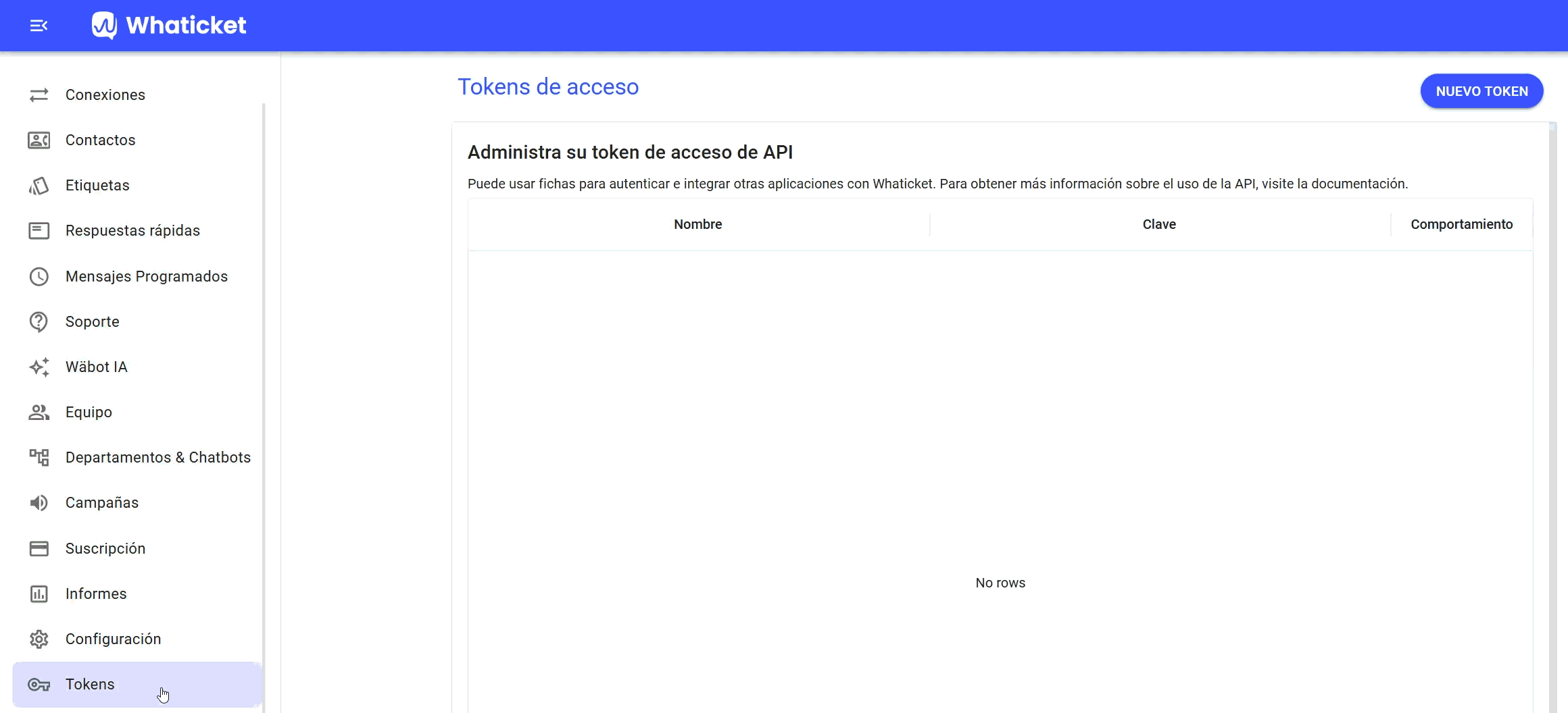 Cómo crear el token de la API en Integraciones en Whaticket