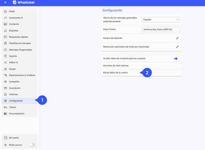 Cómo seleccionar los contactos para eliminar en Contactos en Whaticket