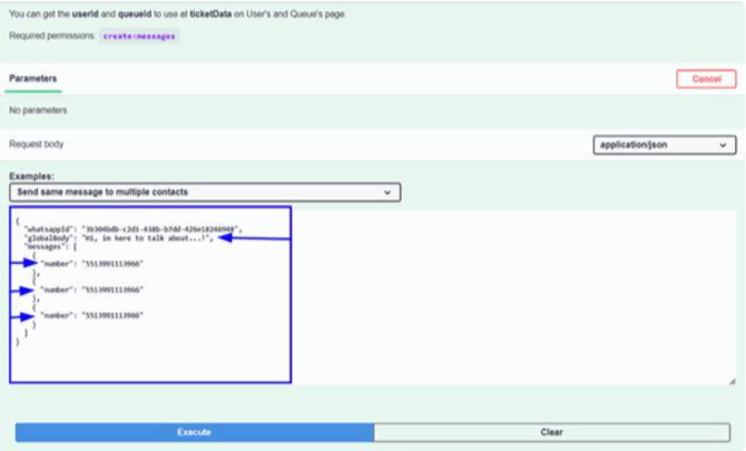 Envío del mismo mensaje a varios contactos con globalBody en la API de Whaticket