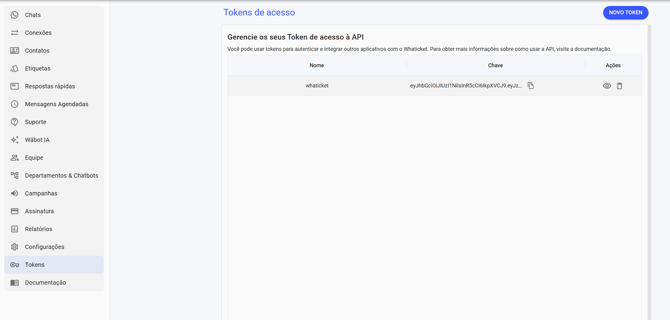 Cómo crear un token en Integraciones en Whaticket