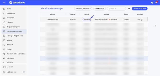 Template com status Pendente na lista de Modelos e Flows do Whaticket