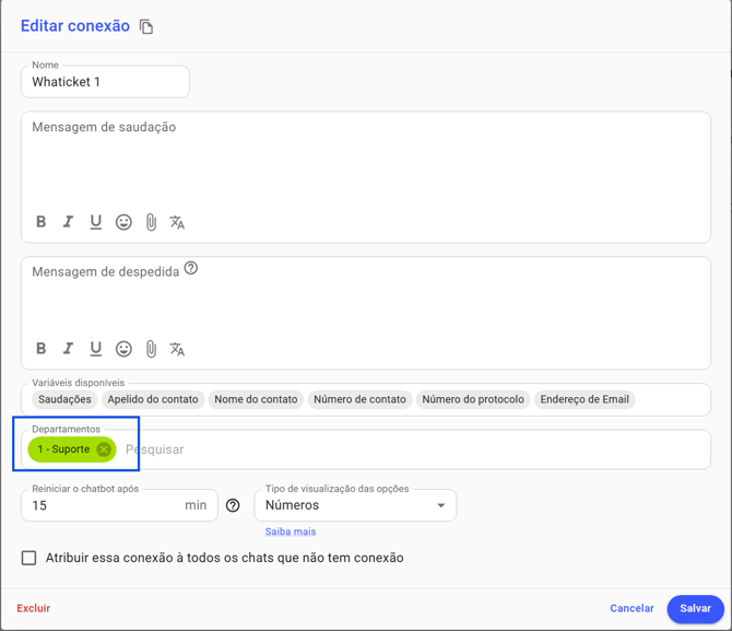 Como selecionar o departamento da primeira conexão no Whaticket