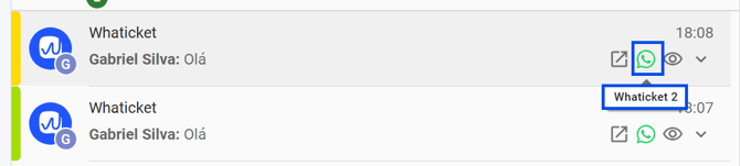 Chat recebido com a cor do departamento da segunda conexão no Whaticket
