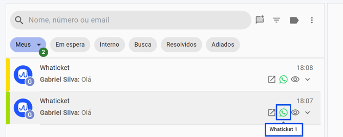 Chat recebido com a cor do departamento da primeira conexão no Whaticket