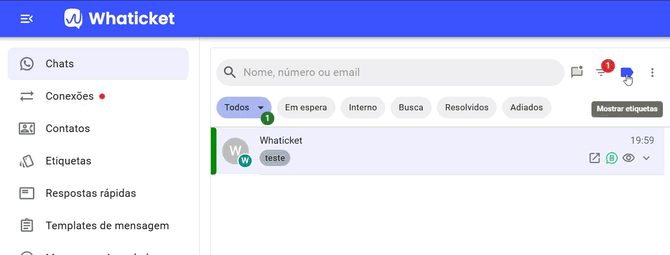 Como desativar Mostrar etiquetas na lista no Whaticket