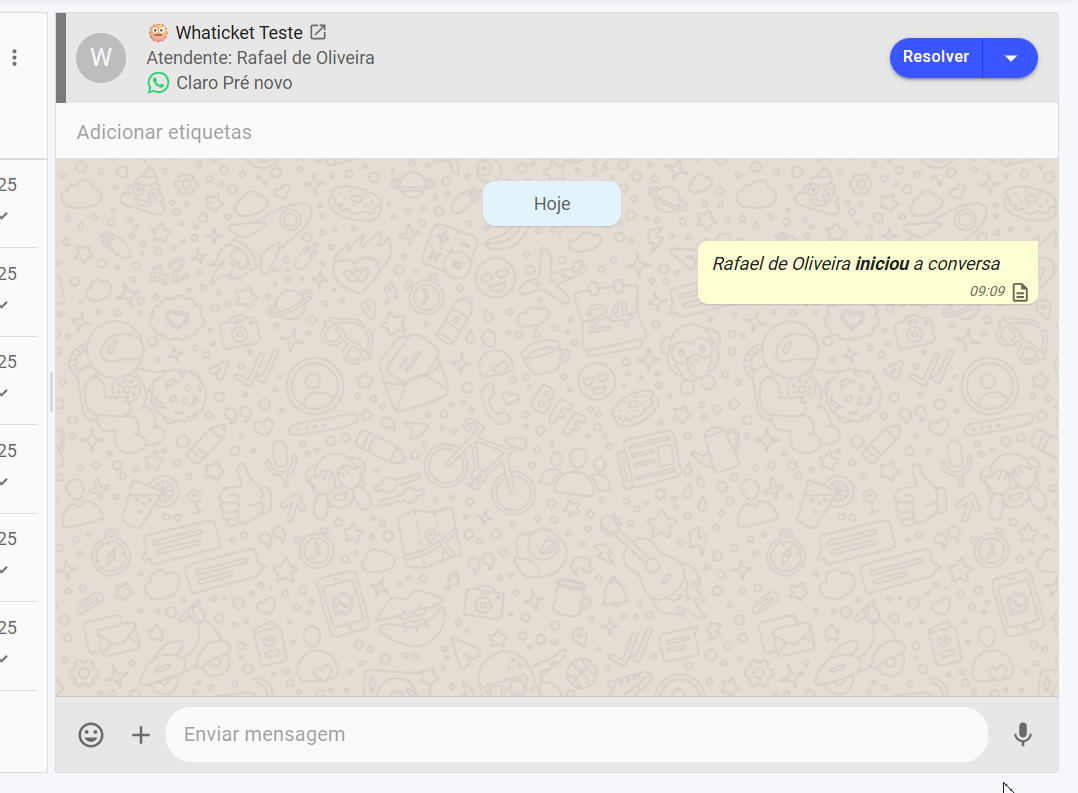 Ícone vermelho de erro em uma mensagem não enviada no Whaticket