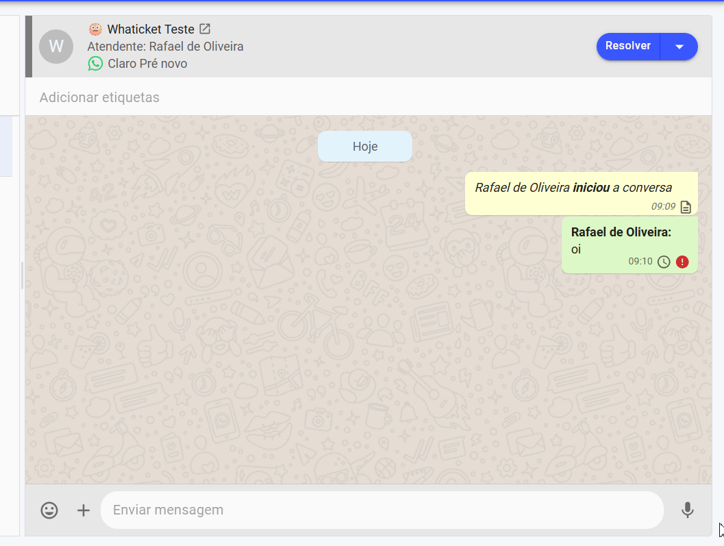 Como reenviar uma mensagem com ícone vermelho no chat do Whaticket